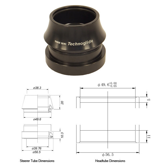 Tange Seiki Technoglide ZSX25 Semi Integrated Headset in Black. 1 1/2"