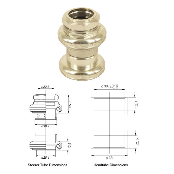 Tange Seiki Levin LV1500 Threaded Headset in Silver. 1"