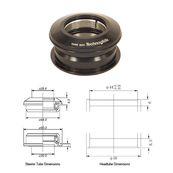 Tange Seiki Technoglide ZS2 Semi Integrated Headset in Black. 1 1/8"