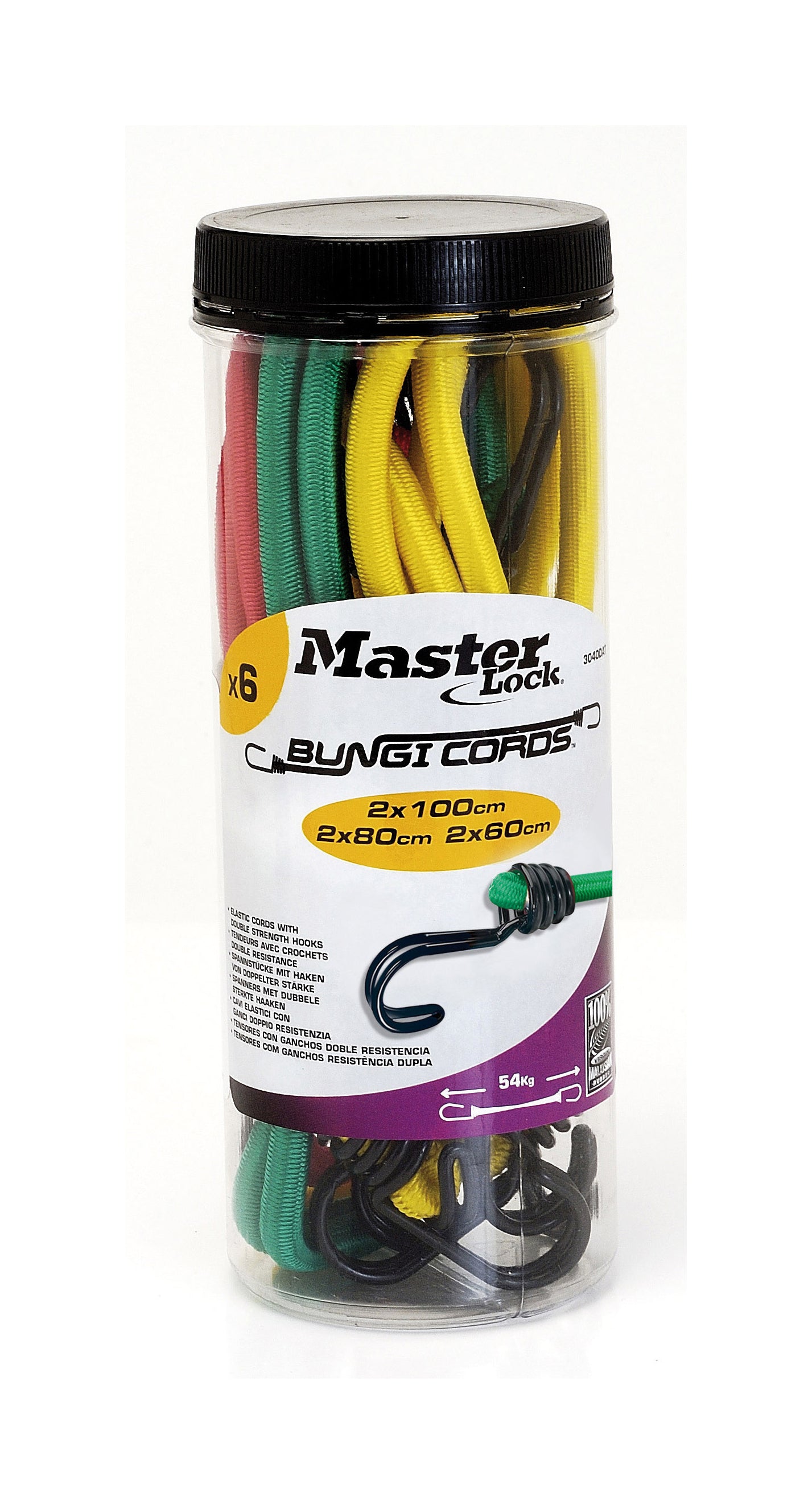 Master Lock Twin Wire Bungee Pack x6 Pcs [3040] Red, Green, Yellow