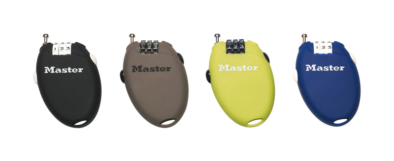 Master Lock Retractable Cable Lock 70cm [4603] 4 pcs, Black, Green, Blue, Taupe