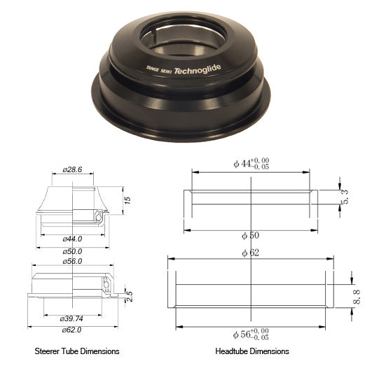 Tange Seiki Technoglide ZS225 Semi Integrated Headset in Black. 1 1/8" - 1 1/2"