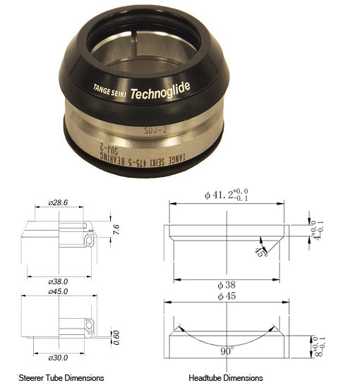 Tange Seiki Technoglide IS2 Fully Integrated Headset in Black. 1 1/8" + 15mm Alloy Tall Cap Cover