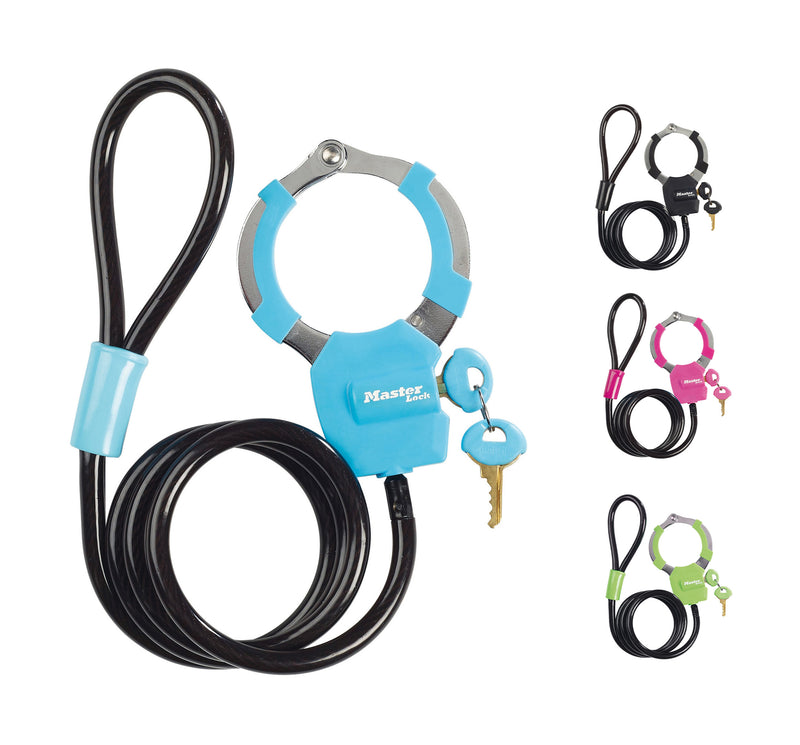 Master Lock Street Cuff + Cable 8mm x 1m Key Lock [8275] 4 pcs, Blue, Green, Pink, Black