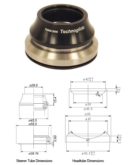 Tange Seiki Technoglide IS245 Fully Integrated Headset in Black. 1 1/8" - 1 1/2" + 15mm Alloy Tall Cap Cover