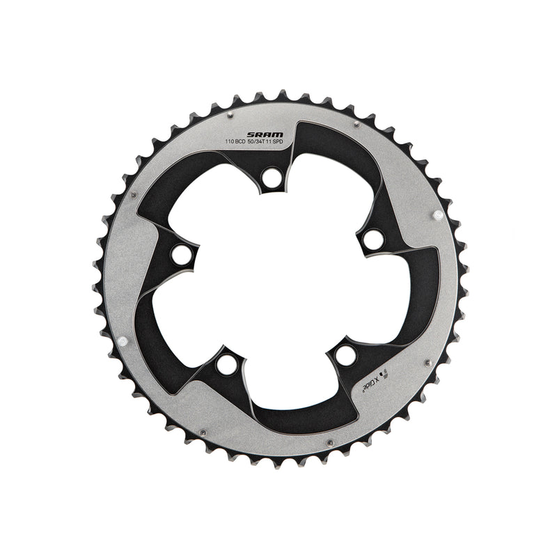 SRAM CHAIN RING ROAD X-GLIDE R 52T YAW 11 SPEED S2 HIDDEN BOLT/NON-HIDDEN BOLT 110 ALUM 5MM SILVER BB30 OR GXP (52-36)