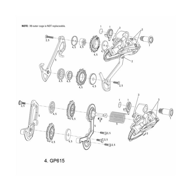 SRAM SPARE - REAR DERAILLEUR PULLEY KIT 05-09 X9 (MEDIUM AND LARGE CAGE)