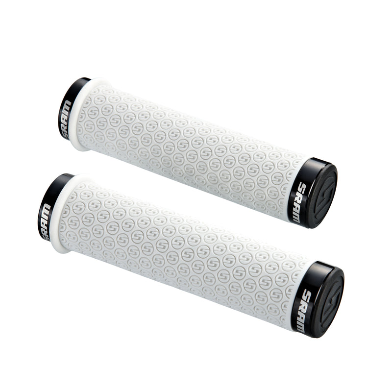 SRAM DH SILICONE LOCKING GRIPS WHITE WITH DOUBLE CLAMPS & END PLUGS