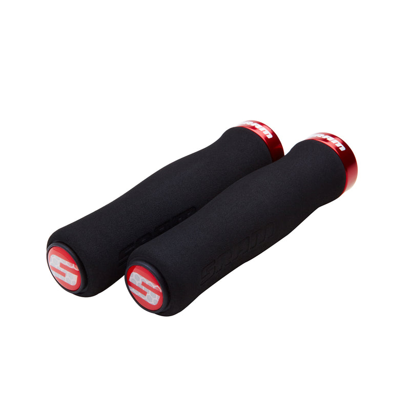 SRAM LOCKING GRIPS CONTOUR FOAM 129MM BLACK WITH SINGLE RED CLAMP AND END PLUGS