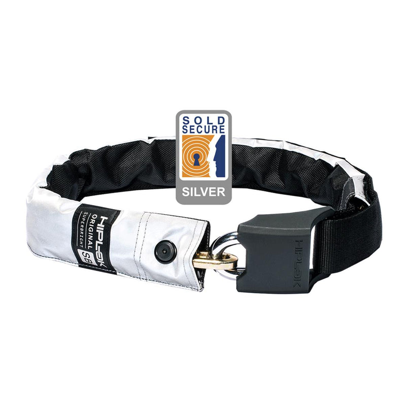 HIPLOK ORIGINAL V1.5 WEARABLE CHAIN LOCK 8MM X 90CM - WAIST 24-44 INCHES (SILVER SOLD SECURE) HIGH VISIBILITY