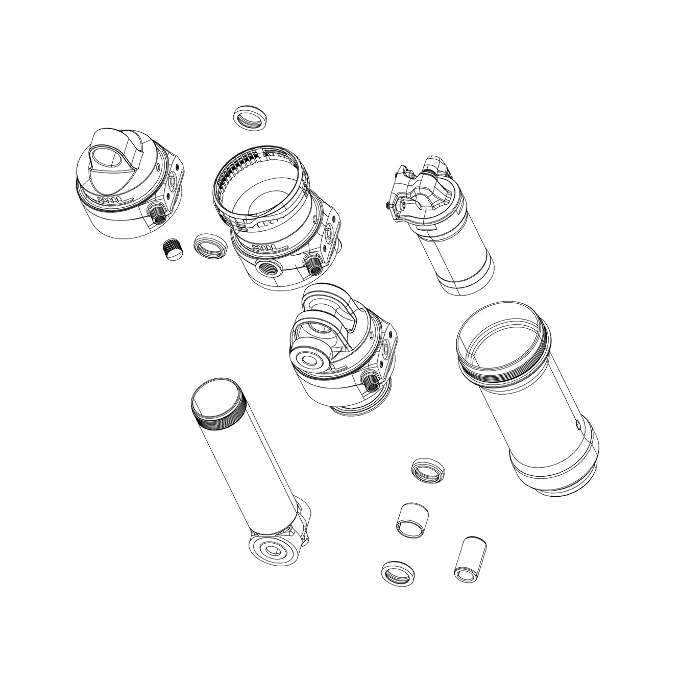 ROCKSHOX SPARE - ROCKSHOX REAR SHOCK EYELET ASSEMBLY - (INCLUDES EYELET, AIR VALVE AND CAP, CONTROLS, SHAFT O-RINGS) - DELUXE ULTIMATE (B2-C1) 2020+, TRUNNION