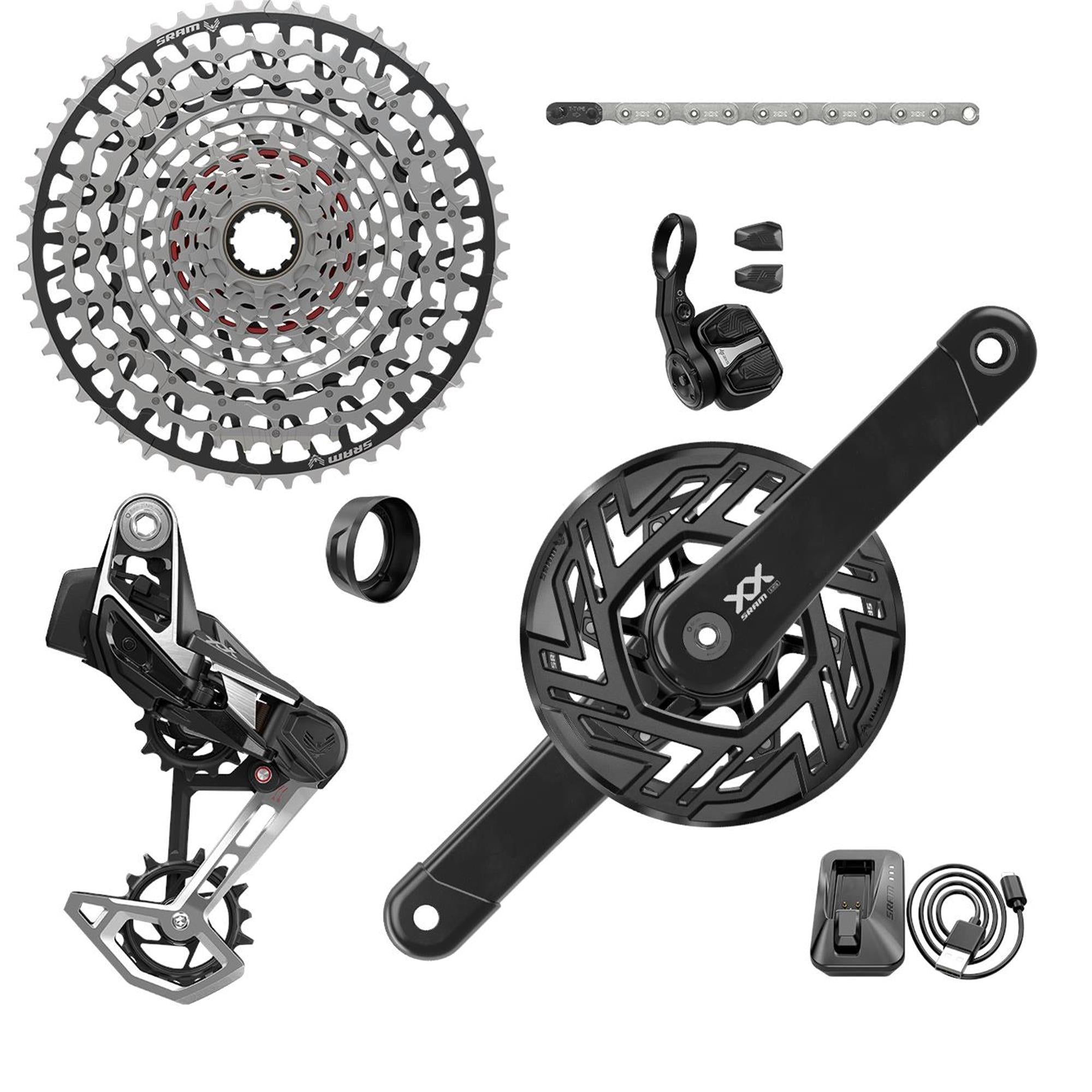 SRAM XX T-TYPE EAGLE E-MTB BOSCH TRANSMISSION AXS GROUPSET (RD W/BATTERY/CHARGER/CORD, EC POD ULT, FC XX BOSCH ISIS 165 W/CAP, CR T-TYPE 36T,CLIP-ON GUARD, CN 126L, CS XS-1297 10-52T)