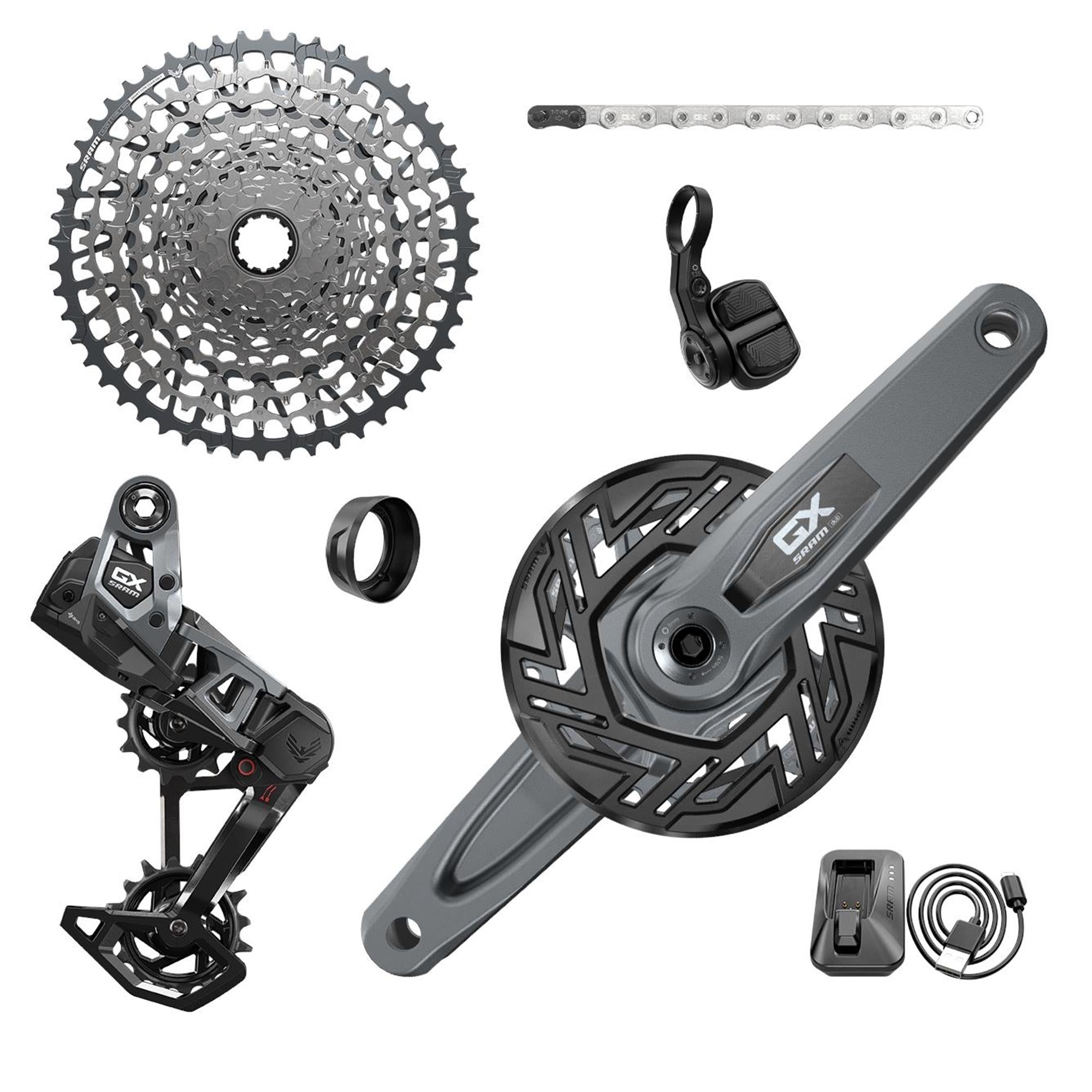 SRAM GX T-TYPE EAGLE E-MTB BROSE TRANSMISSION AXS GROUPSET (RD W/BATTERY/CHARGER/CORD, EC POD, FC GX BROSE ISIS 160 W/CAP, CR T-TYPE 36T, CLIP-ON GUARD, CN 126L, CS XS-1275 10-52T)