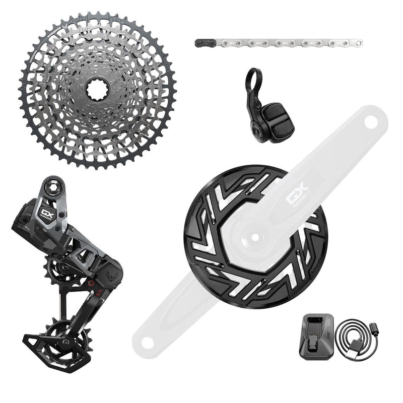 SRAM - GX T-TYPE EAGLE E-MTB 104BCD TRANSMISSION AXS GROUPSET (RD W/BATTERY/CHARGER/CORD, EC POD, CR 104BCD T-TYPE 34T,CLIP-ON GUARD, CN 126L, CS XS-1275 10-52T) � CRANKS NOT INCLUDED