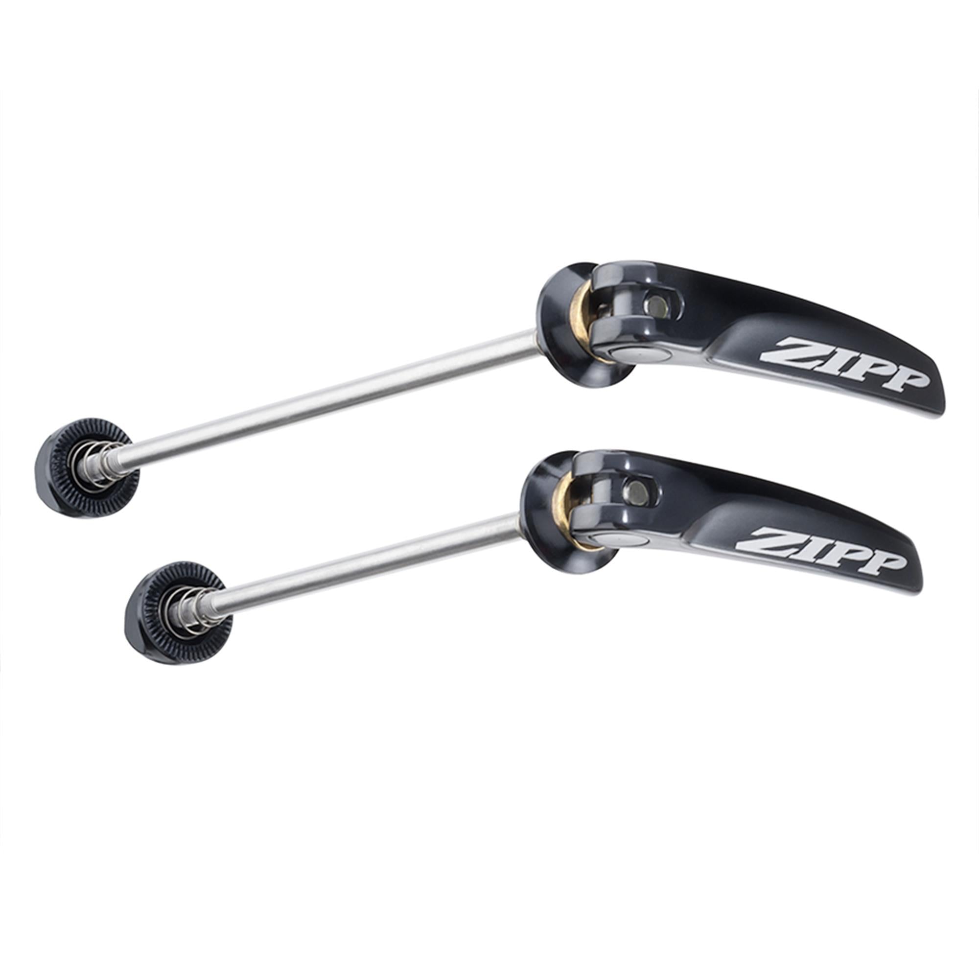 ZIPP TANGENTE QUICK RELEASE SKEWER - STAINLESS STEEL BLACK WITH SILVER LOGO 100MM/130MM PAIR FOR ROAD WHEELS