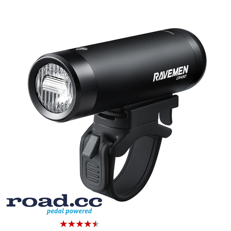 Ravemen CR450 USB Rechargeable T-Shape Anti-Glare Front Light with Remote in Matt/Gloss Black (450 Lumens)