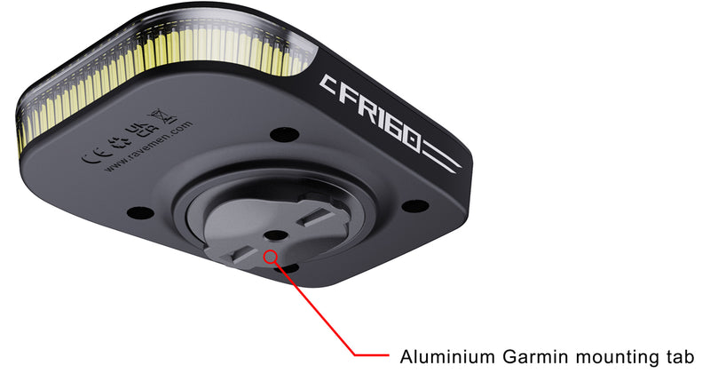 Ravemen FR160 PRO USB Rechargeable Out-Front Front Light with Aluminium Mounting Tab (160 Lumens) - Compatible with Garmin