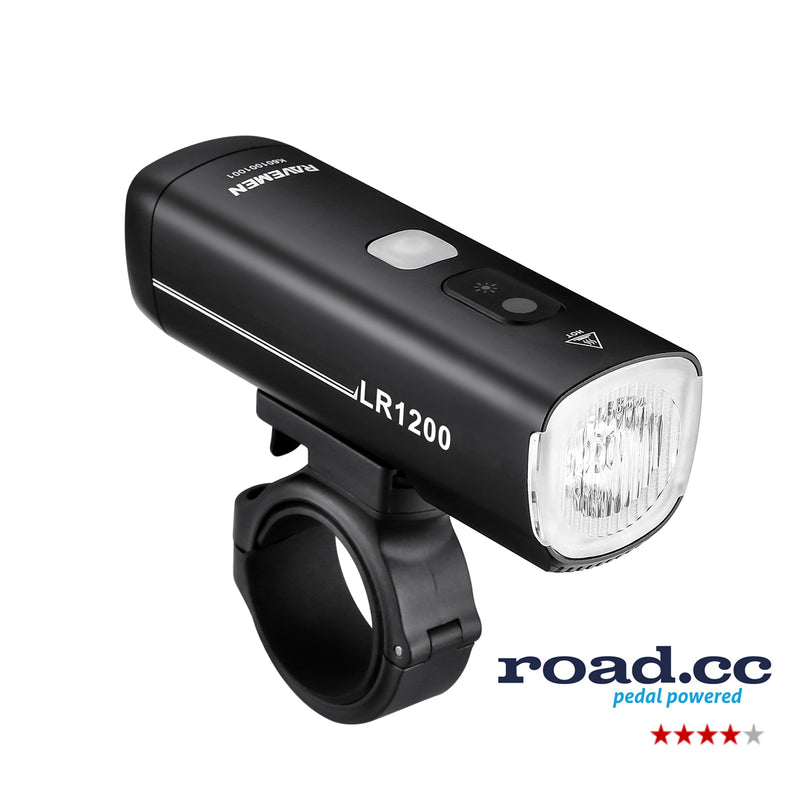 Ravemen LR1200 USB Rechargeable Curved Lens Front Light in Matt Black (1200 Lumens)