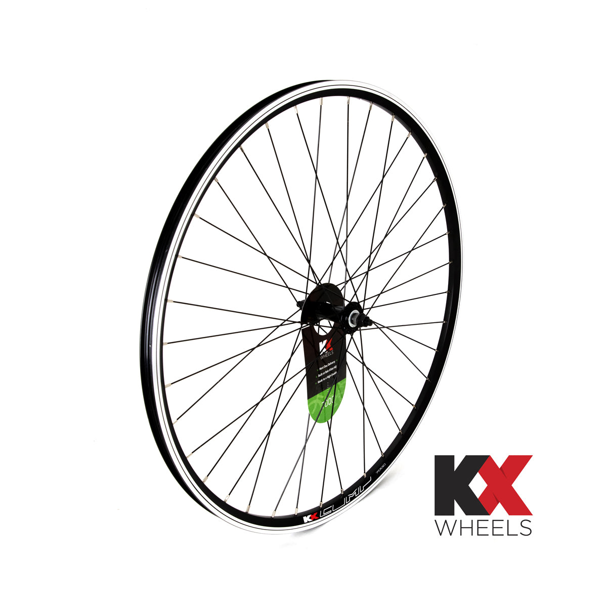 KX Hybrid 700C Doublewall Solid Axle Wheel Rim Brake in Black (Front)