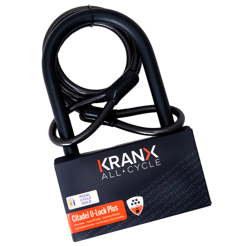 KranX Citadel Plus 16mm 270mm U-Lock With Security Cable. GOLD Sold Secure