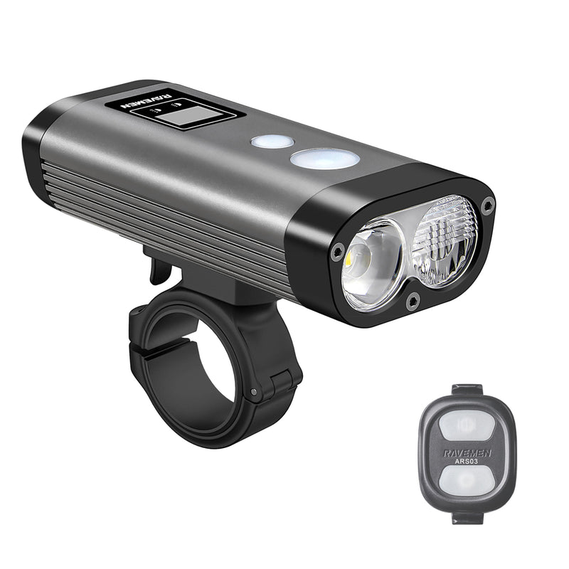 Ravemen PR2000 USB Rechargeable DuaLens Front Light with Remote in Grey/Black (2000 Lumens)